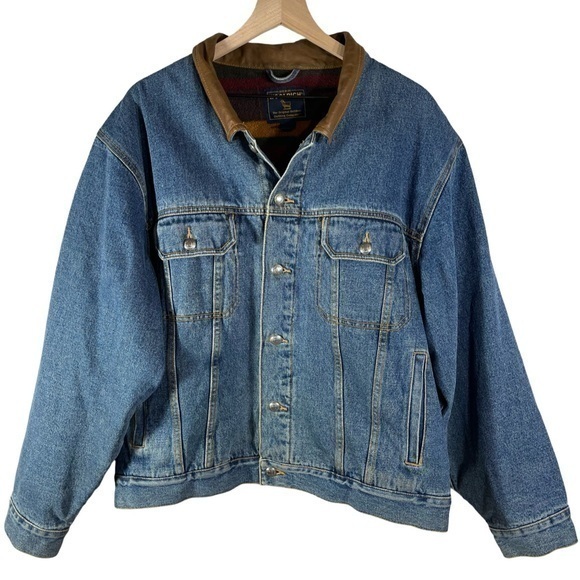 Vintage Woolrich Denim Jacket Men’s XL Fleece Lined Outdoors Distressed